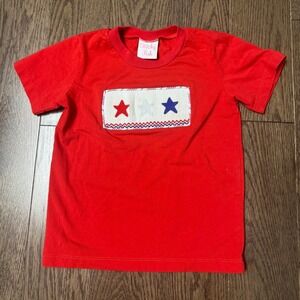 Sticky Fish Red Short Sleeve T Shirt Patriotic Stars Applique Kids Size 3T